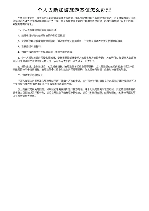 个人去新加坡旅游签证怎么办理