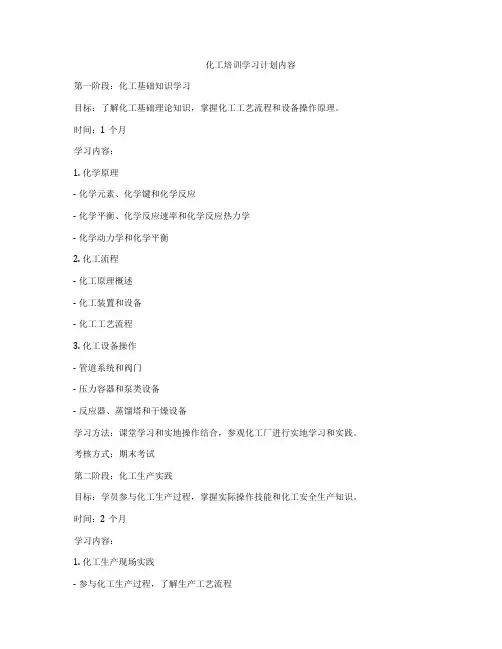 化工培训学习计划内容