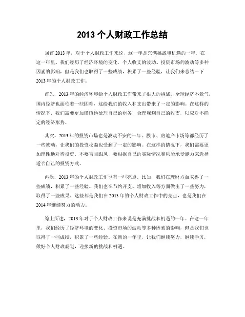 2013个人财政工作总结