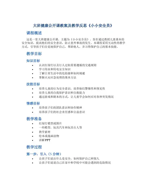 大班健康公开课教案及教学反思《小小安全员》