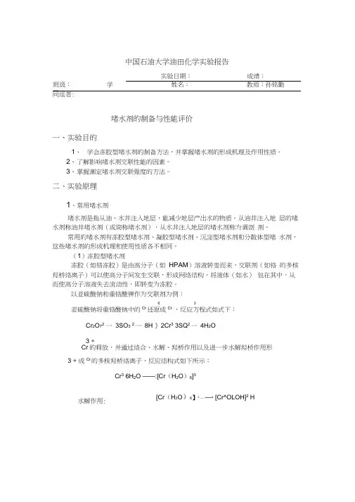 中国石油大学堵水剂制备与性能评价