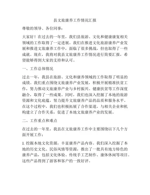 县文旅康养工作情况汇报