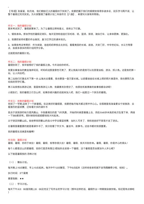 暑假计划二年级作文【八篇】