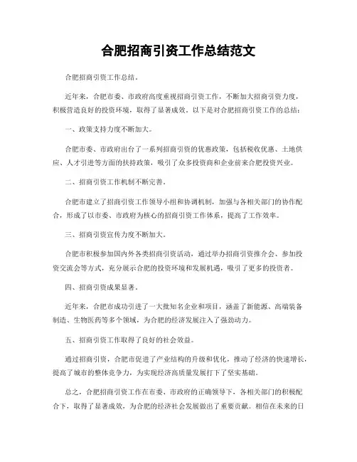 合肥招商引资工作总结范文