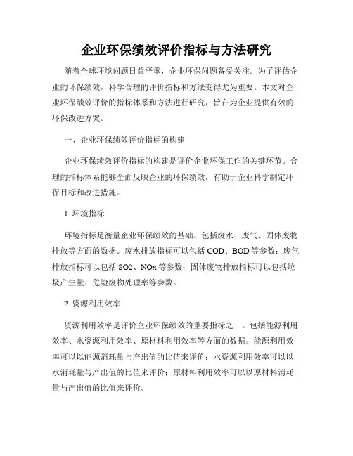 企业环保绩效评价指标与方法研究
