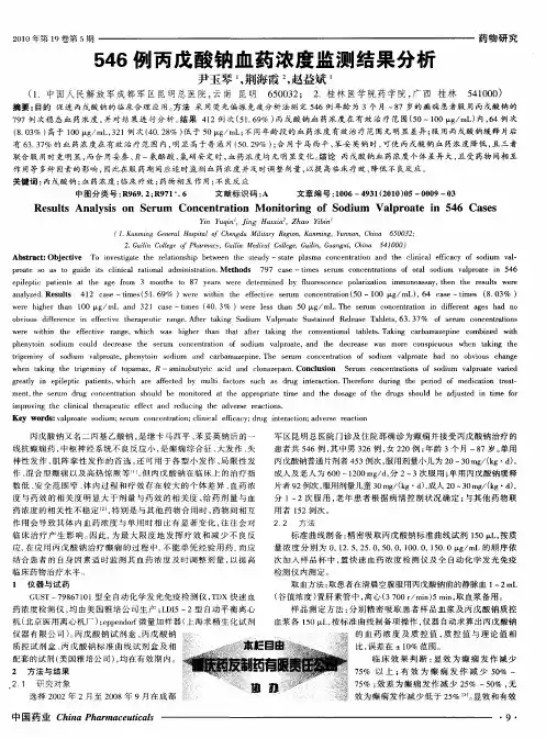 546例丙戊酸钠血药浓度监测结果分析