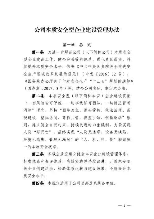 公司本质安全型企业建设管理办法