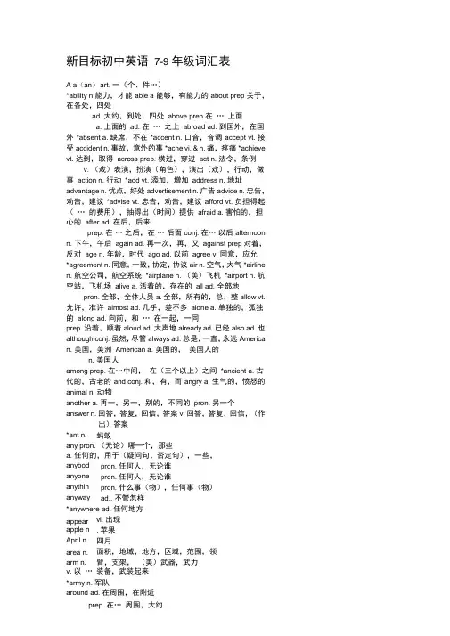 新目标初中英语7-9年级词汇表按字母顺序排列..
