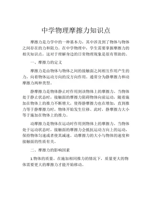 中学物理摩擦力知识点