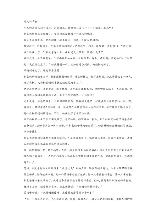 《两只棉手套》阅读练习及答案