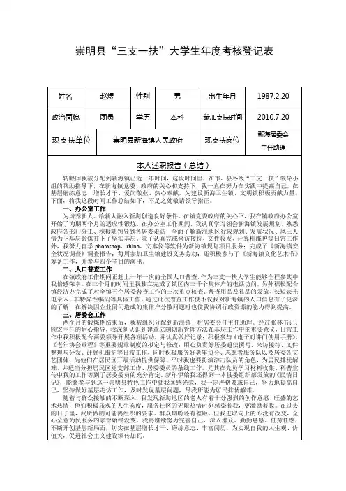 崇明县“三支一扶”大学生年度考核表格