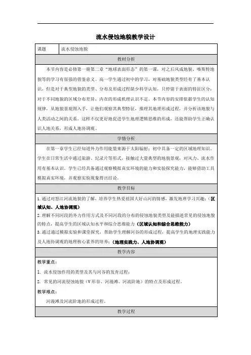 2.1流水地貌第一课时教学设计2024-2025学年湘教版(2019)高中地理必修第一册+