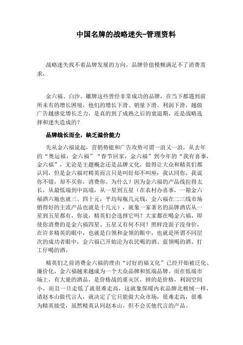 中国名牌的战略迷失-管理资料