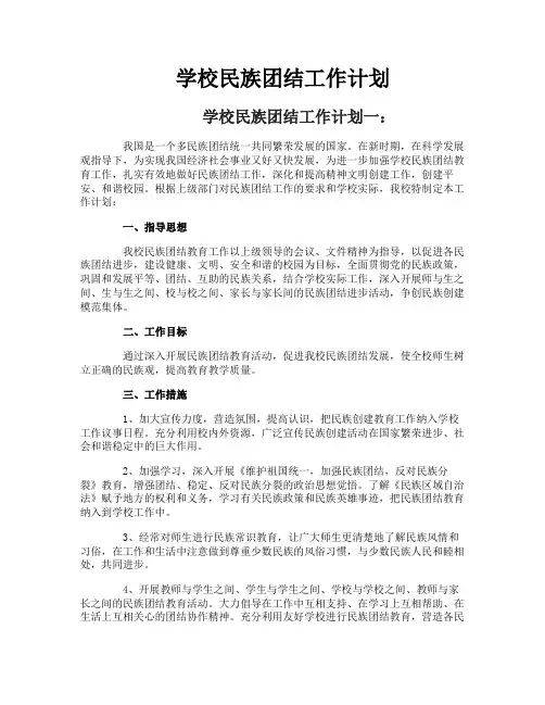 学校民族团结工作计划