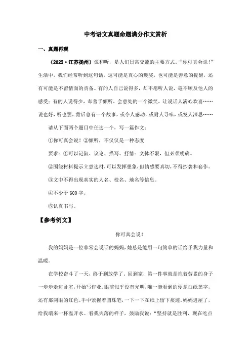 中考语文真题命题满分作文赏析
