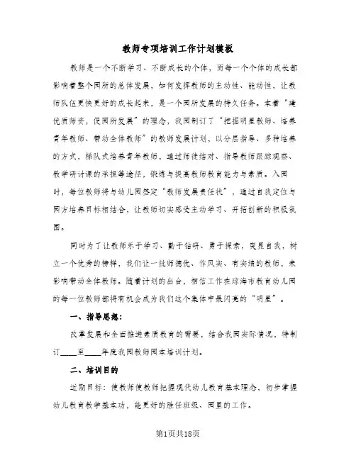 教师专项培训工作计划模板（五篇）