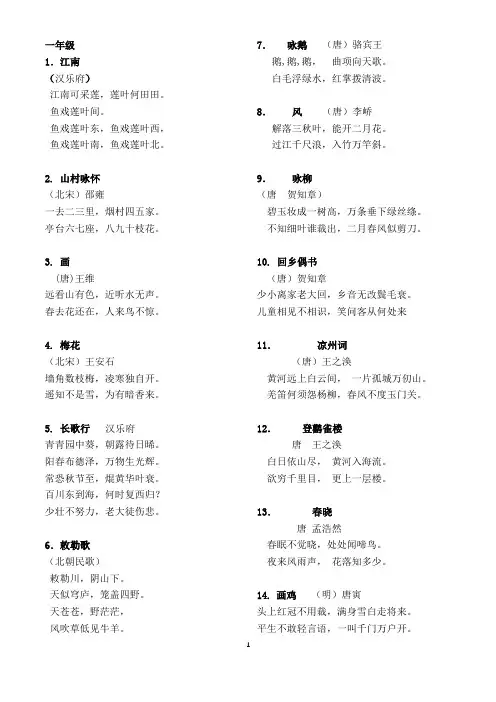 小学必背古诗128首