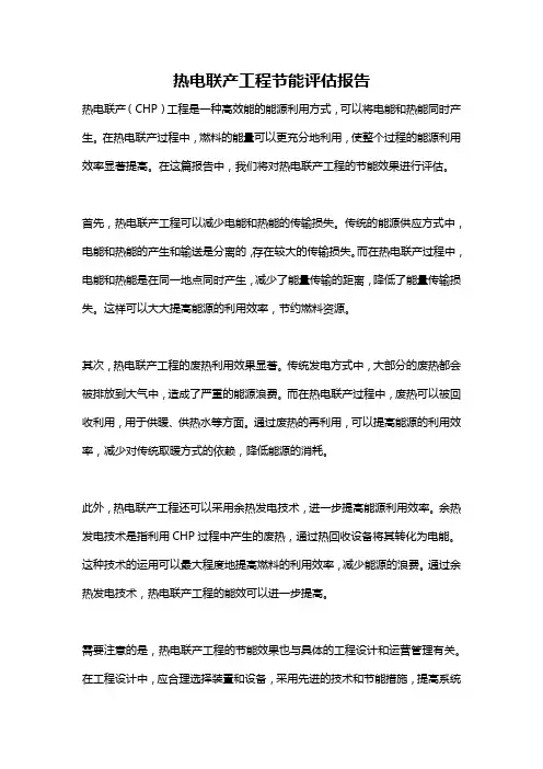 热电联产工程节能评估报告