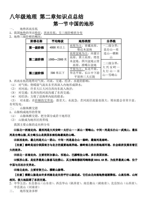 湘教版八年级地理上册第二章知识点总结精品资料