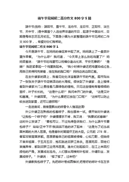 端午节见闻初二高分作文800字5篇