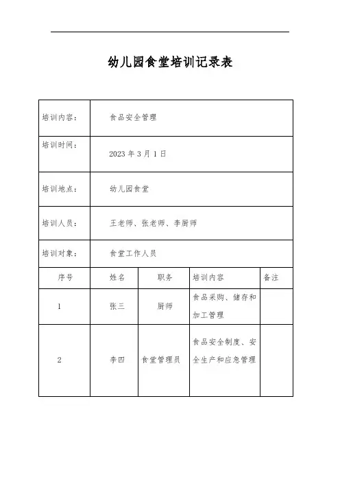 幼儿园食堂培训记录表
