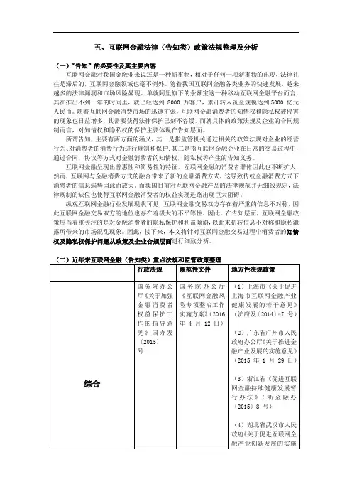 互联网金融法律(告知类)政策法规整理及分析