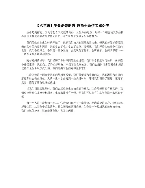 【六年级】生命是美丽的 感悟生命作文600字
