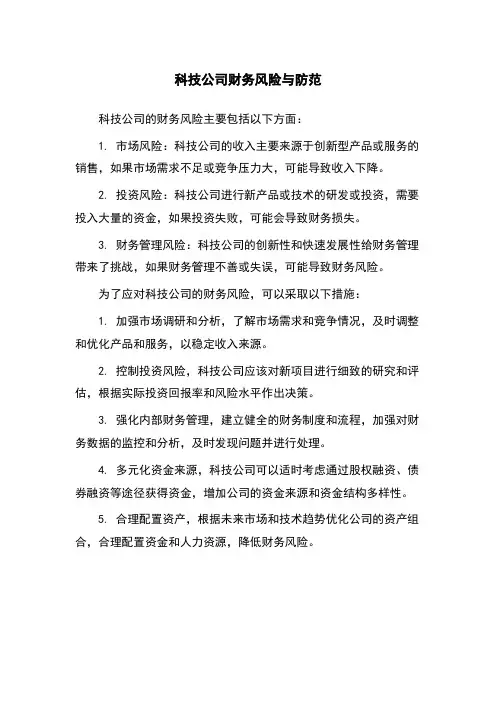 科技公司财务风险与防范