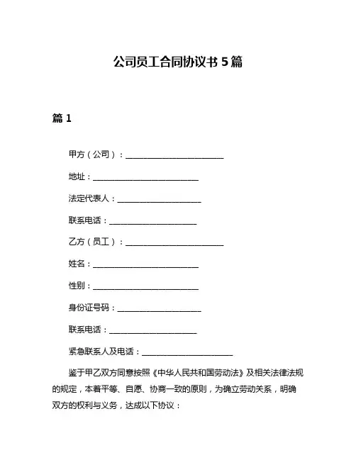 公司员工合同协议书5篇