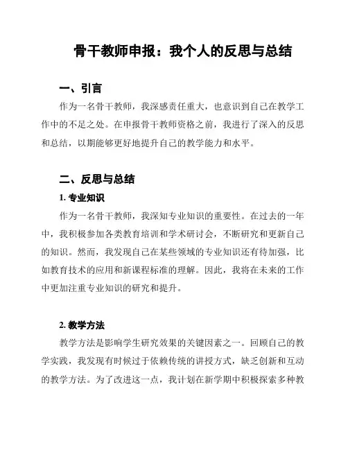 骨干教师申报：我个人的反思与总结