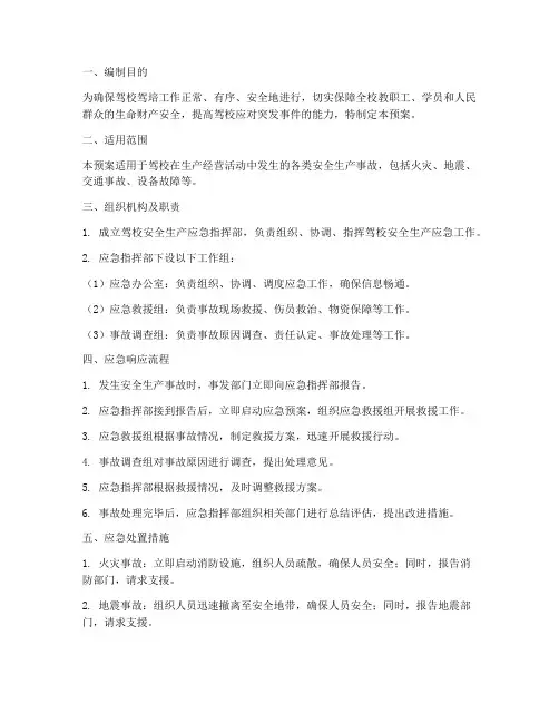 驾校安全生产应急预案