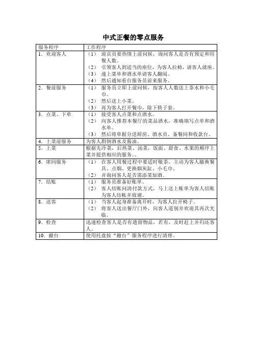 中式正餐的零点服务