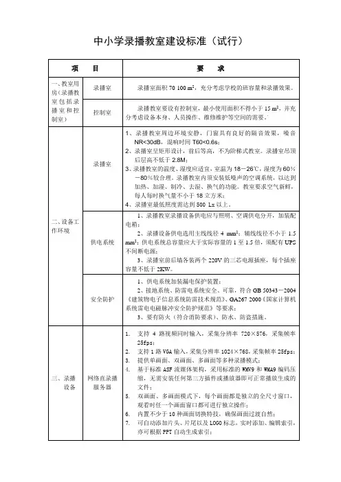 中小学录播教室建设标准
