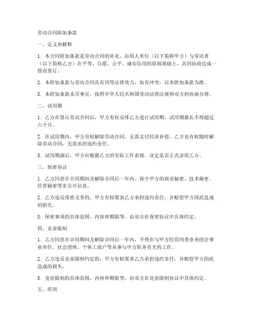 劳动合同附加条款