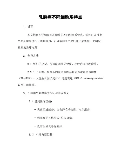 乳腺癌不同细胞系特点