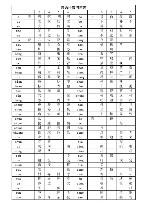 汉语拼音四声大全
