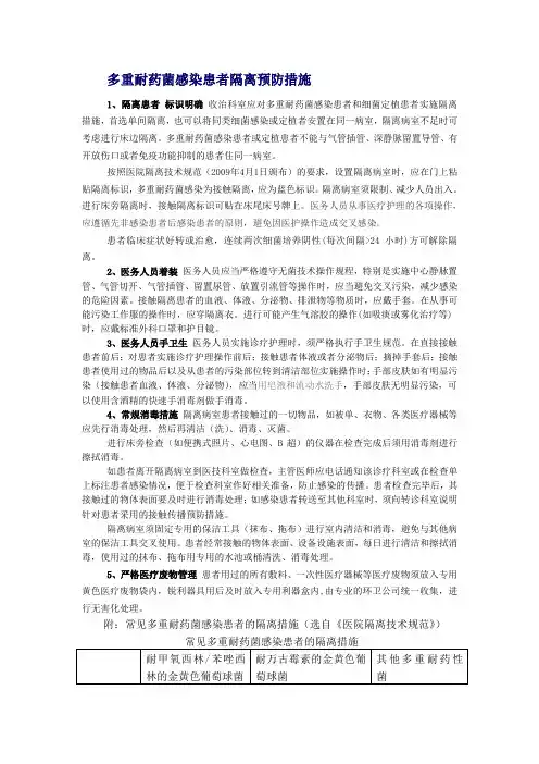多重耐药菌感染患者的隔离措施