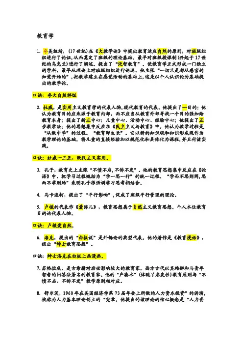 教师资格考试科二必考人物和观点