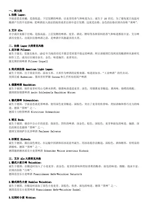 常见啤酒风格简述