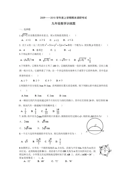 武昌区2010年元月调考九年级数学模拟试卷(word版)