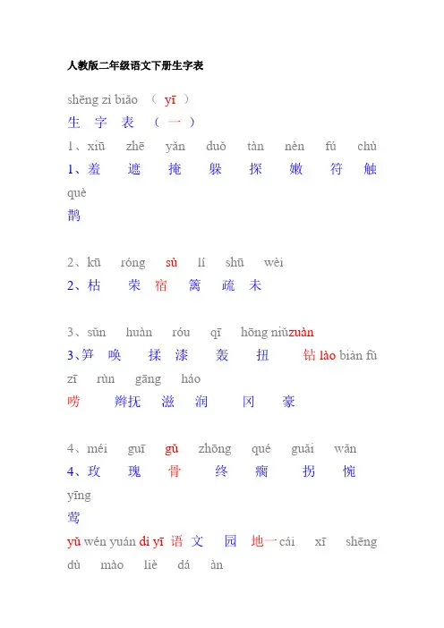 人教版小学语文二年级下册生字附拼音 