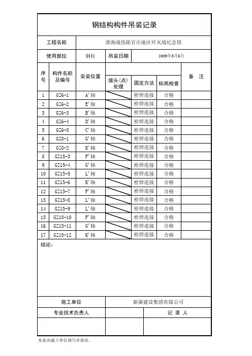 钢结构构件吊装记录