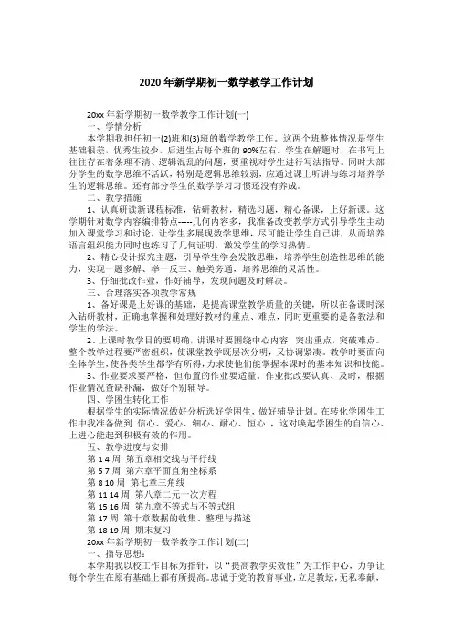 2020年新学期初一数学教学工作计划