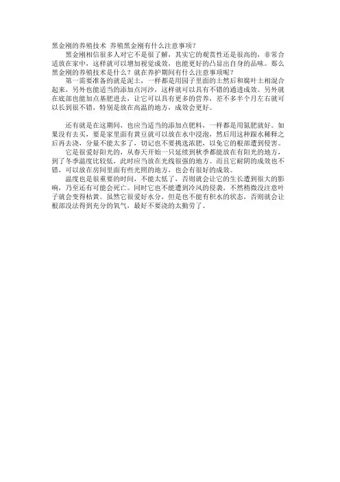 黑金刚的养殖技术 养殖黑金刚有什么注意事项？