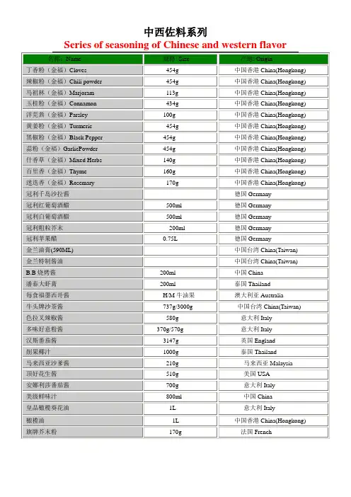 中西调料名称介绍