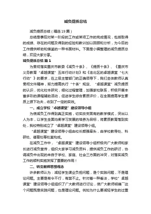 减负提质总结