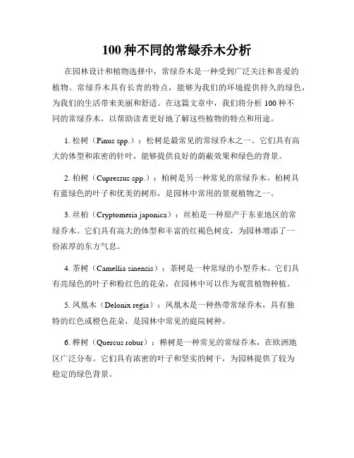 100种不同的常绿乔木分析