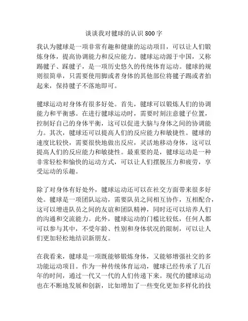 谈谈我对毽球的认识800字