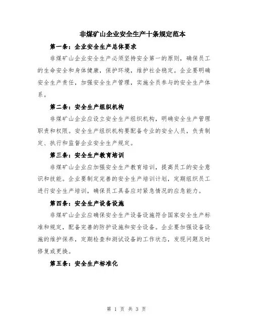 非煤矿山企业安全生产十条规定范本