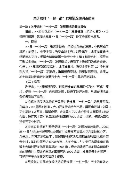 关于农村“一村一品”发展情况的调查报告